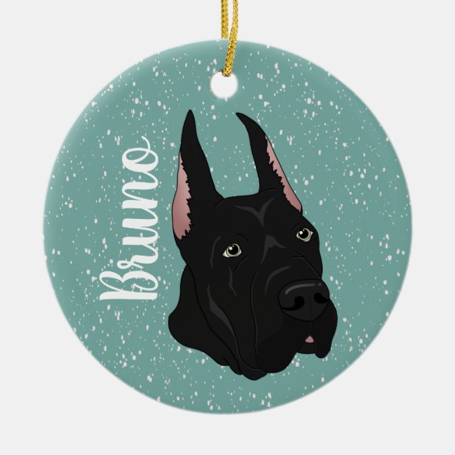 Black Great Dane Christmas  Ceramic Ornament (Front)