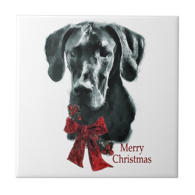 Black Great Dane Christmas Tile (Front)
