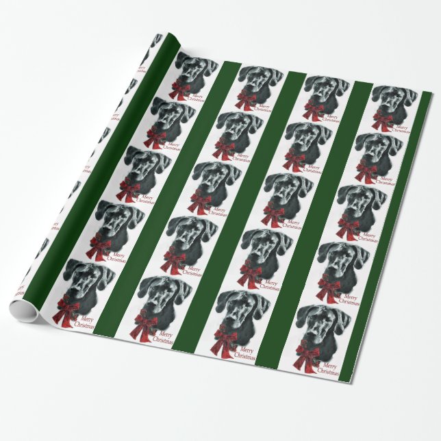 Black Great Dane Christmas Wrapping Paper (Unrolled)