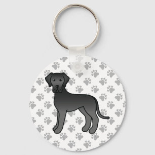 Black Great Dane Cute Cartoon Dog Key Ring