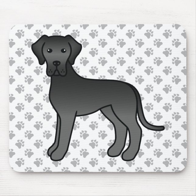 Black Great Dane Cute Cartoon Dog Mouse Pad (Front)