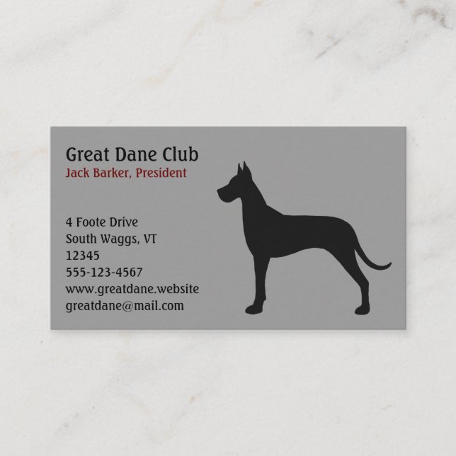 Black Great Dane Silhouette Business Card (Front)