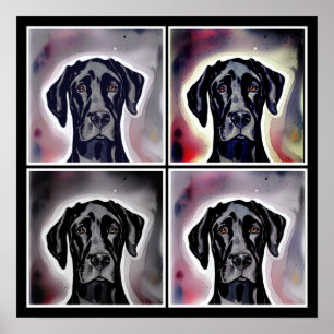 Black Great Dane Watercolor Abstract Art Poster