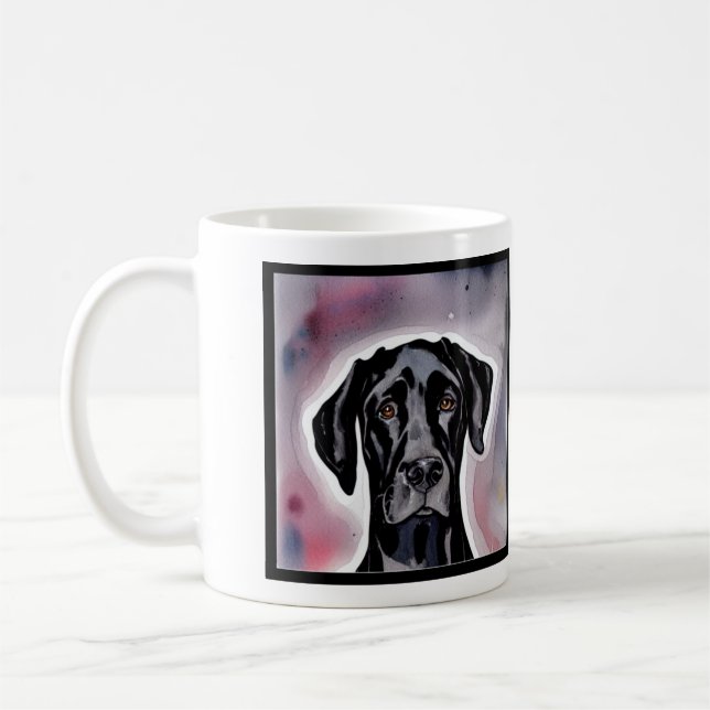 Black Great Dane Watercolor Art Coffee Mug (Left)
