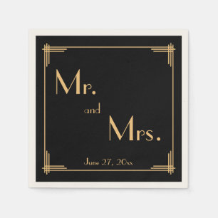 Black Great Gatsby Art Deco Ecru Wedding Napkins