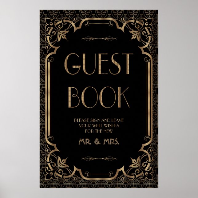 Black Great Gatsby Art Deco Guest Book Sign (Front)