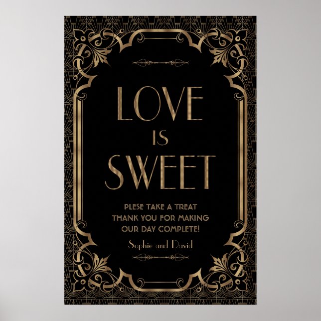 Black Great Gatsby Art Deco Love is Sweet Poster (Front)
