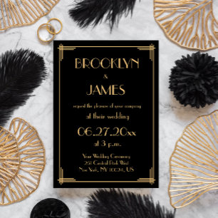 Black Great Gatsby Art Deco Wedding Invitations