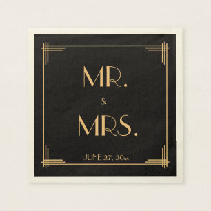 Black Great Gatsby Art Deco Wedding Napkins