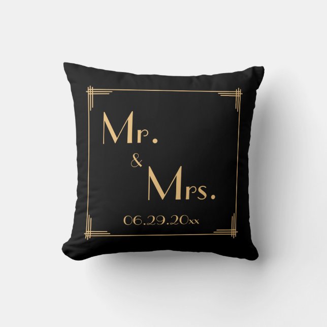 Black Great Gatsby Art Deco Wedding Pillows (Front)