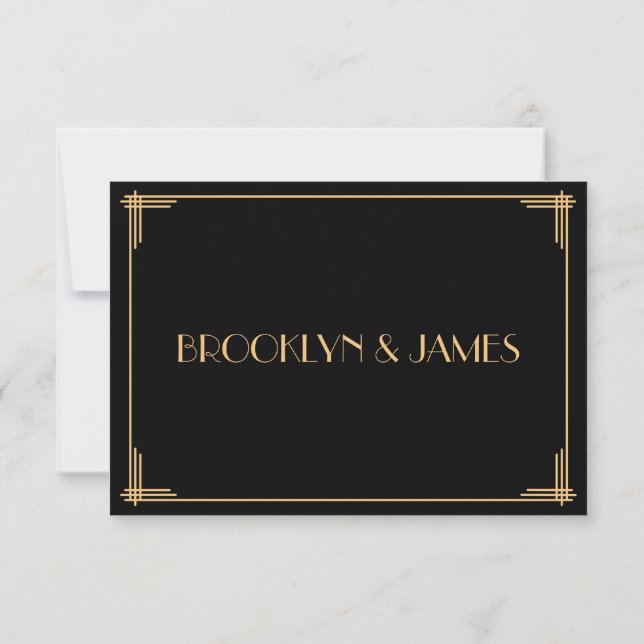 Black Great Gatsby Art Deco Wedding RSVP Card (Back)
