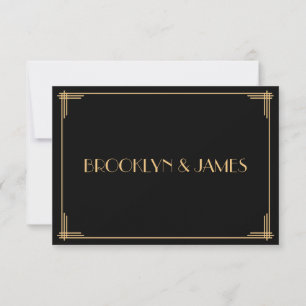 Black Great Gatsby Art Deco Wedding RSVP Card