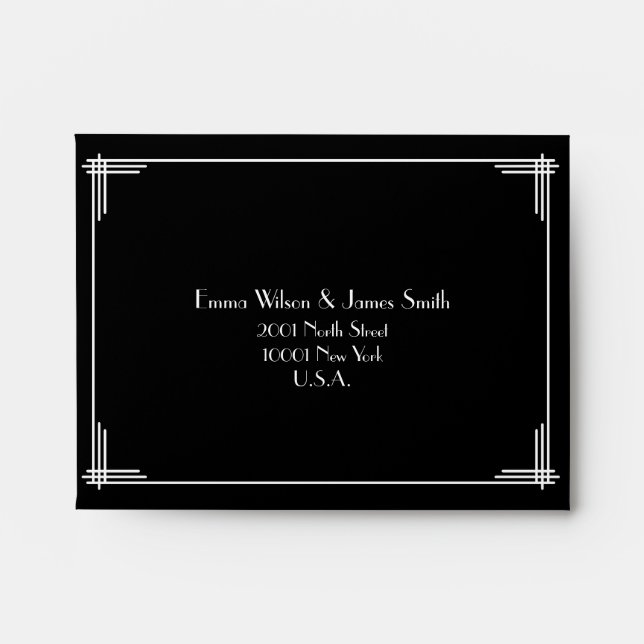 Black Great Gatsby Art Deco Wedding RSVP Envelopes (Front)