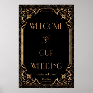 Black Great Gatsby Art Deco Wedding Welcome Sign