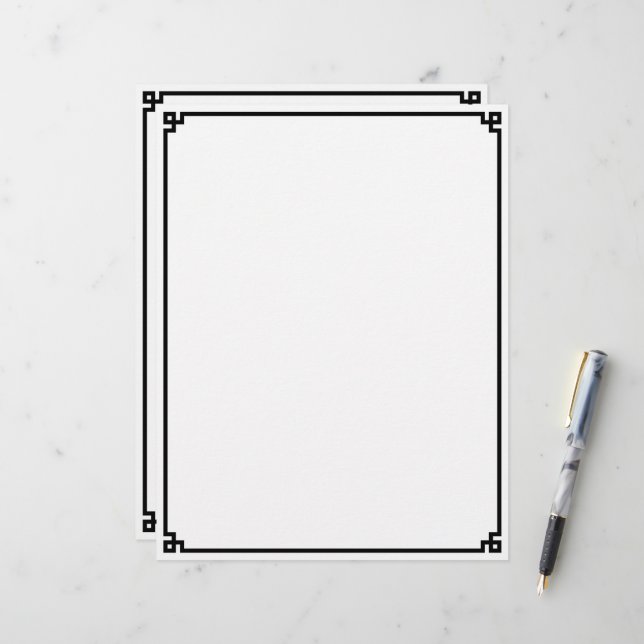 Black Greek Key Border Custom Letterhead (Front/Back In Situ)