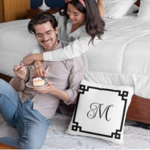 Black Greek Key Border Monogram Cushion