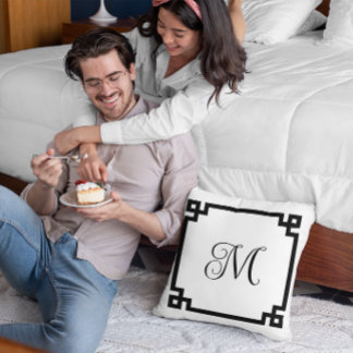 Black Greek Key Border Monogram Cushion