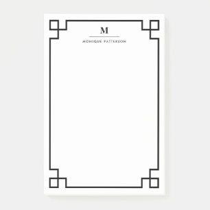Black Greek Key Border Monogram Personalised Post-it Notes