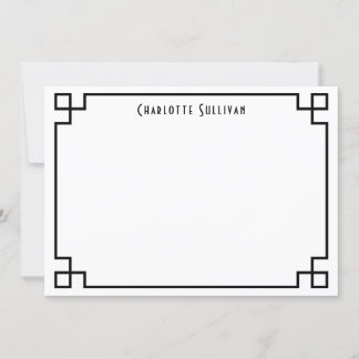 Black Greek Key Border Personalised Stationery Note Card
