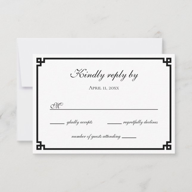 Black Greek Key Border RSVP Card (Front)