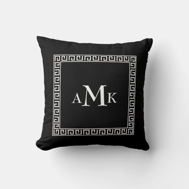 Black Greek Key | Monogrammed Throw Pillow (Front)