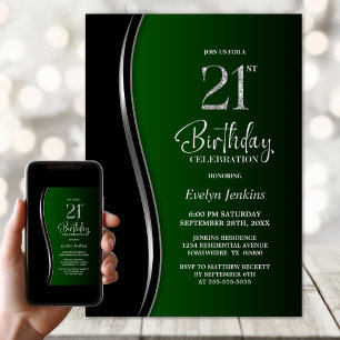 Black Green 21st Birthday Party Invitation