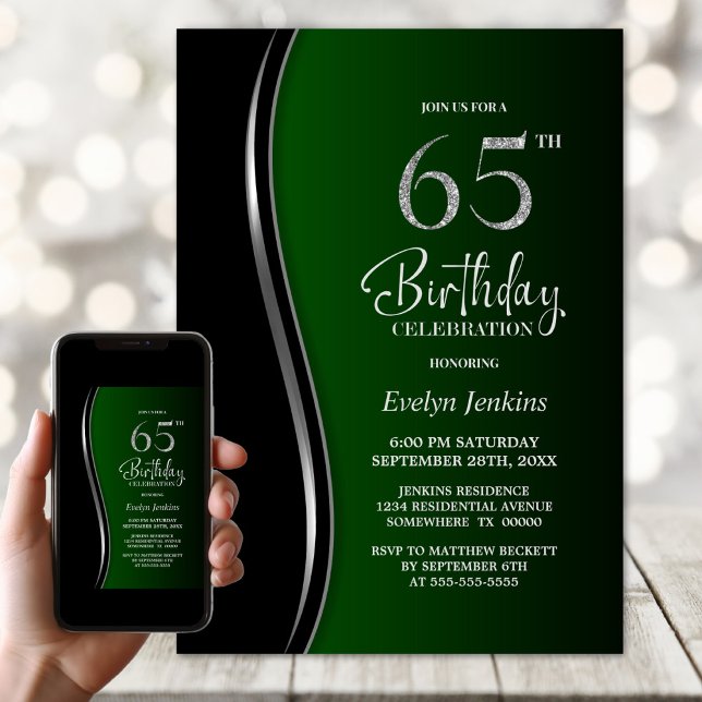 Black Green 65th Birthday Party Invitation (Creator Uploaded)
