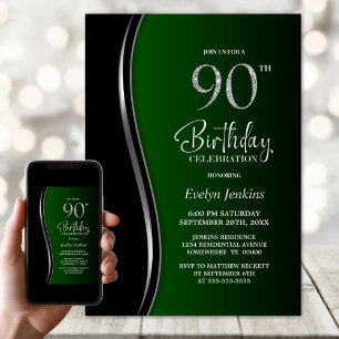 Black Green 90th Birthday Party Invitation