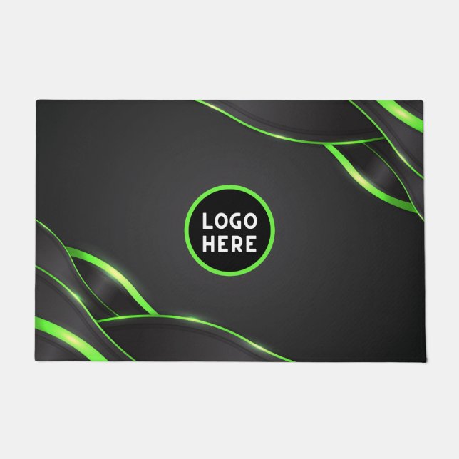 Black & Green Abstract Fluid Design | Add Logo Doormat (Front)