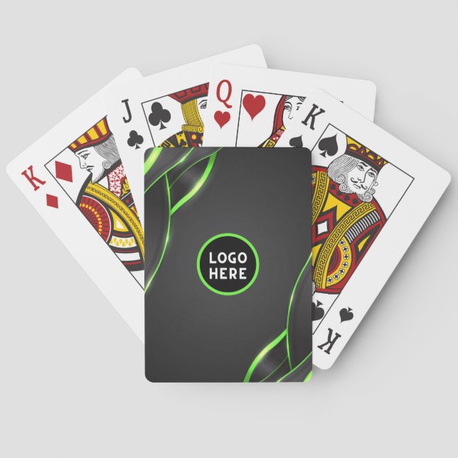 Black & Green Abstract Fluid Design | Add Logo Playing Cards (Back)