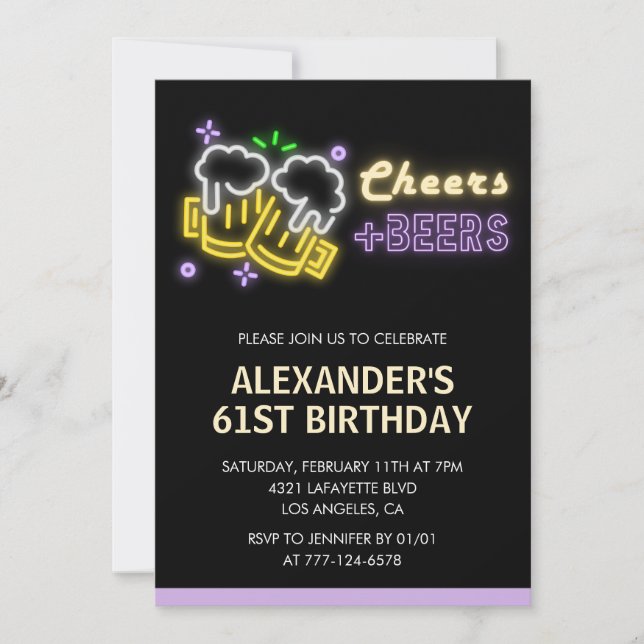 Black Green Adult Beer 61st birthday Invitation (Front)