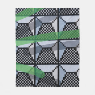 Black, green, and black checked wallpaper fleece blanket