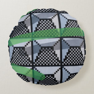 Black, green, and black checked wallpaper round cushion