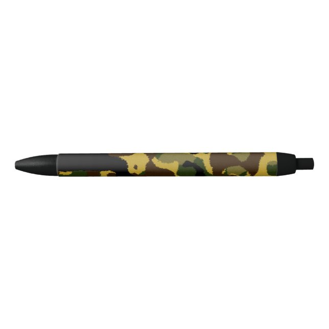 Black, green and brown camouflage design black ink pen (Front)
