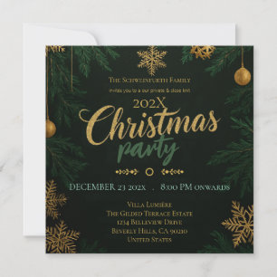 Black Green and Gold Classic Christmas Invitation