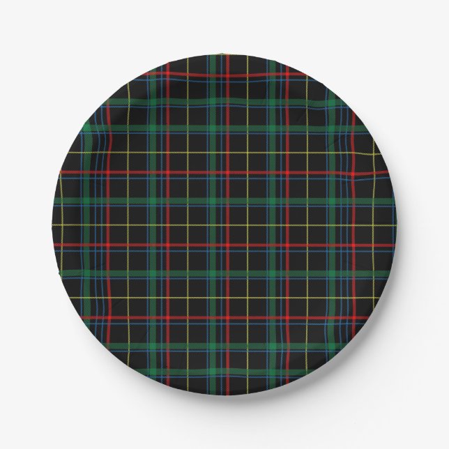 Black, Green and Red Tartan Pattern Paper Plate (Front)