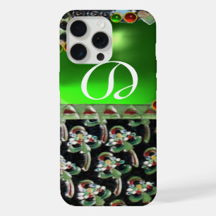 BLACK GREEN ART NOUVEAU GEMSTONE MONOGRAM Emerald iPhone Case