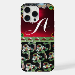 BLACK GREEN ART NOUVEAU GEMSTONE MONOGRAM,Red Ruby iPhone Case