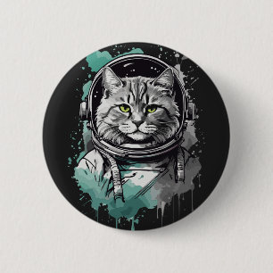 Black Green Astronaut Cat Design 6 Cm Round Badge