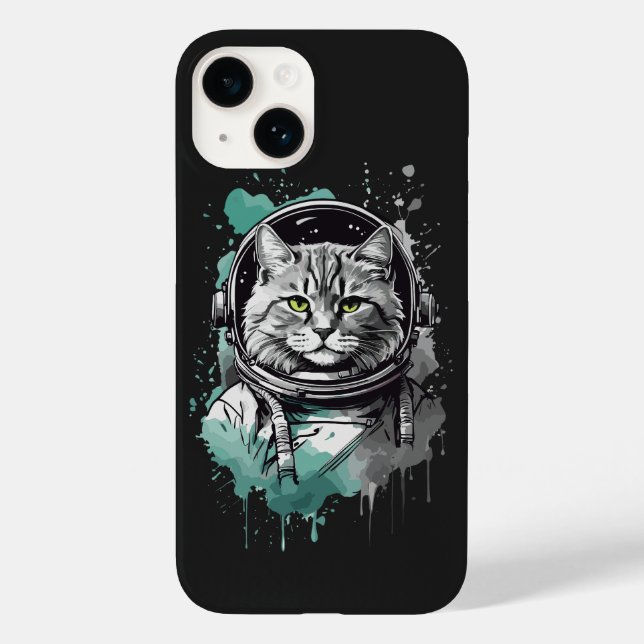 Black Green Astronaut Cat Design Case-Mate iPhone Case (Back)