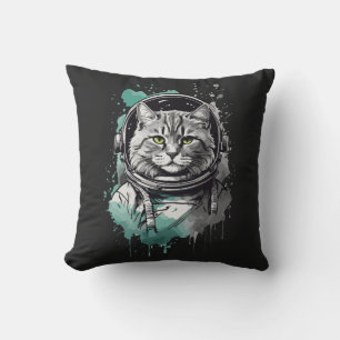 Black Green Astronaut Cat Design Cushion