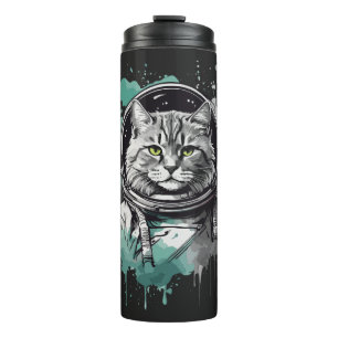 Black Green Astronaut Cat Design Thermal Tumbler