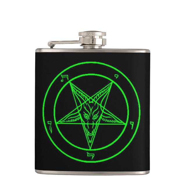 Black/Green Baphomet Flask (Front)