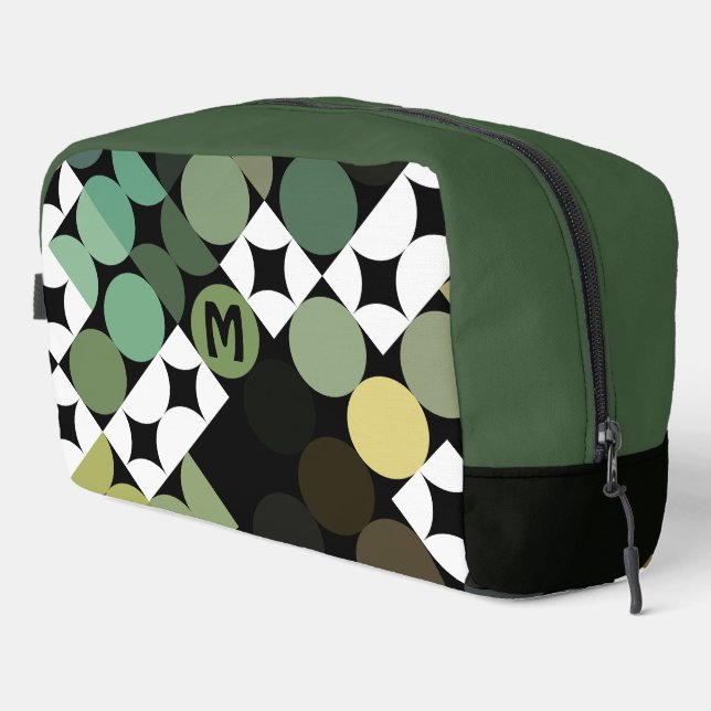 Black Green Beige Brown Midcentury Circles Pattern Dopp Kit (Right Corner)