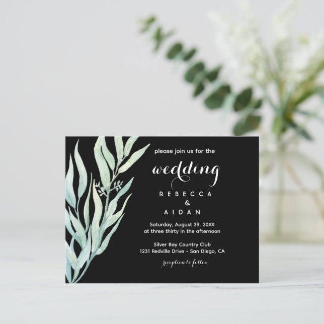 Black Green Botanical Wedding Invitation (Standing Front)