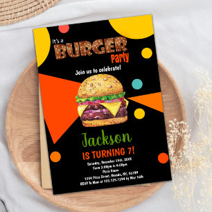 Black Green Burger Birthday Invitations