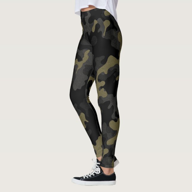 Black Green Camo Urban Cargo Realistic Leggings (Left)