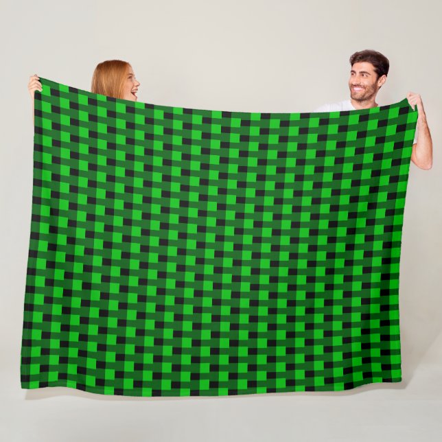 Black Green Check Fleece Blanket - Modern (In Situ)