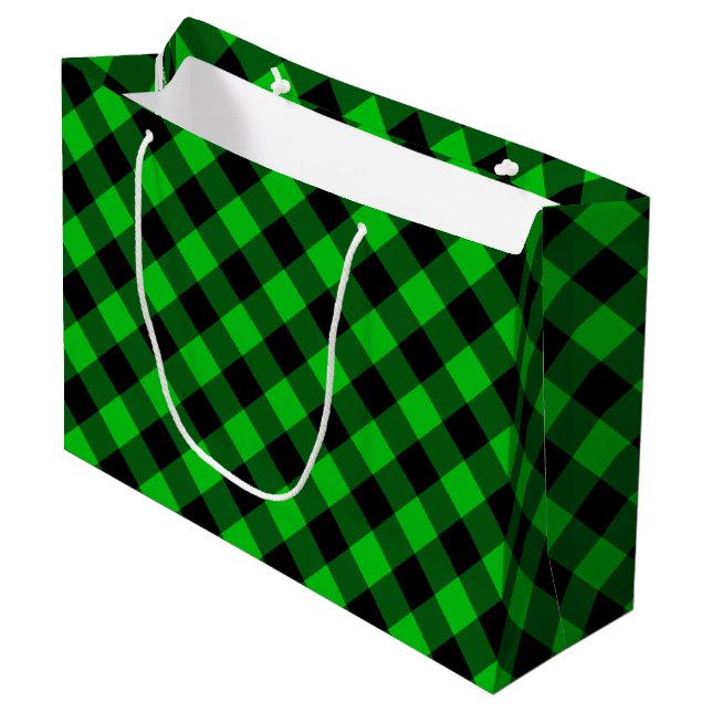 Black Green Check Gift Bag (Front Angled)