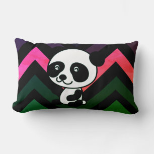 Black & Green Chevron Panda Bear Lumbar Pillow